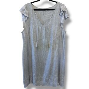 Old Navy Relaxed Fit White & Light Blue Striped Dress with Embroidered Detail